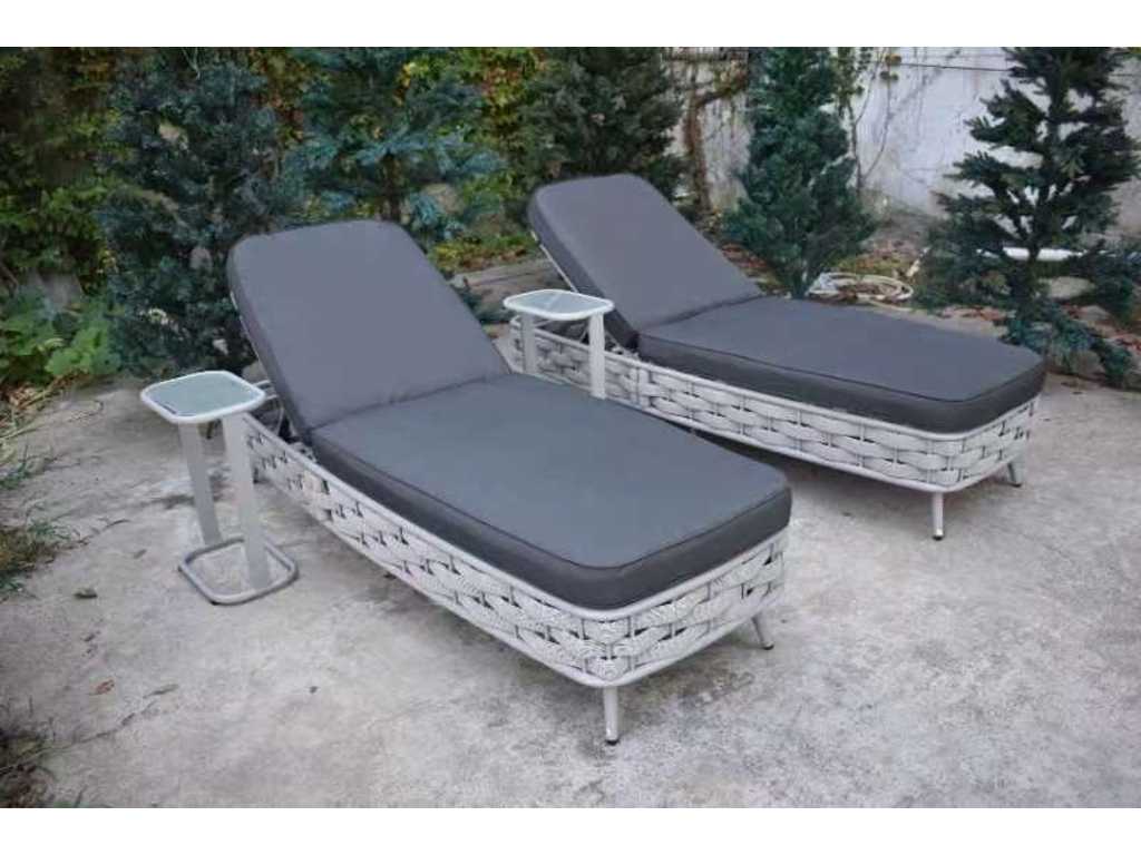 Sunbed set - 2 x 1 person lounger with 2 side tables