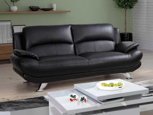 3-Seater Faux Sofa - Black