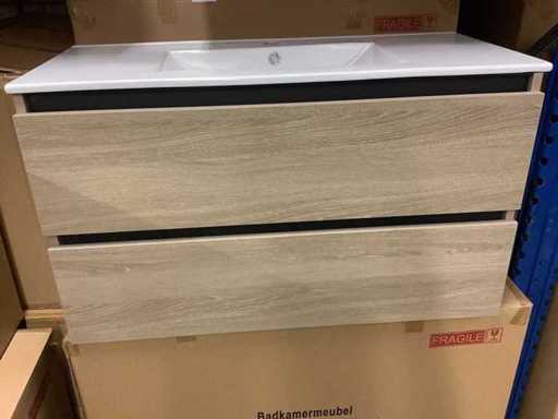 Karo – Badezimmermöbel Walnuss 100 cm + Waschbecken