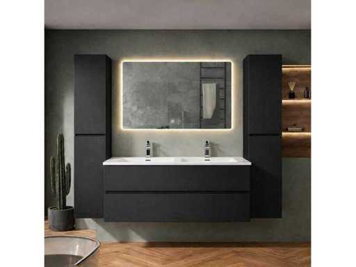 Ensemble de meubles de salle de bain 120 cm Meuble de base Lavabo Miroir LED Colonne d’armoire Noir mat