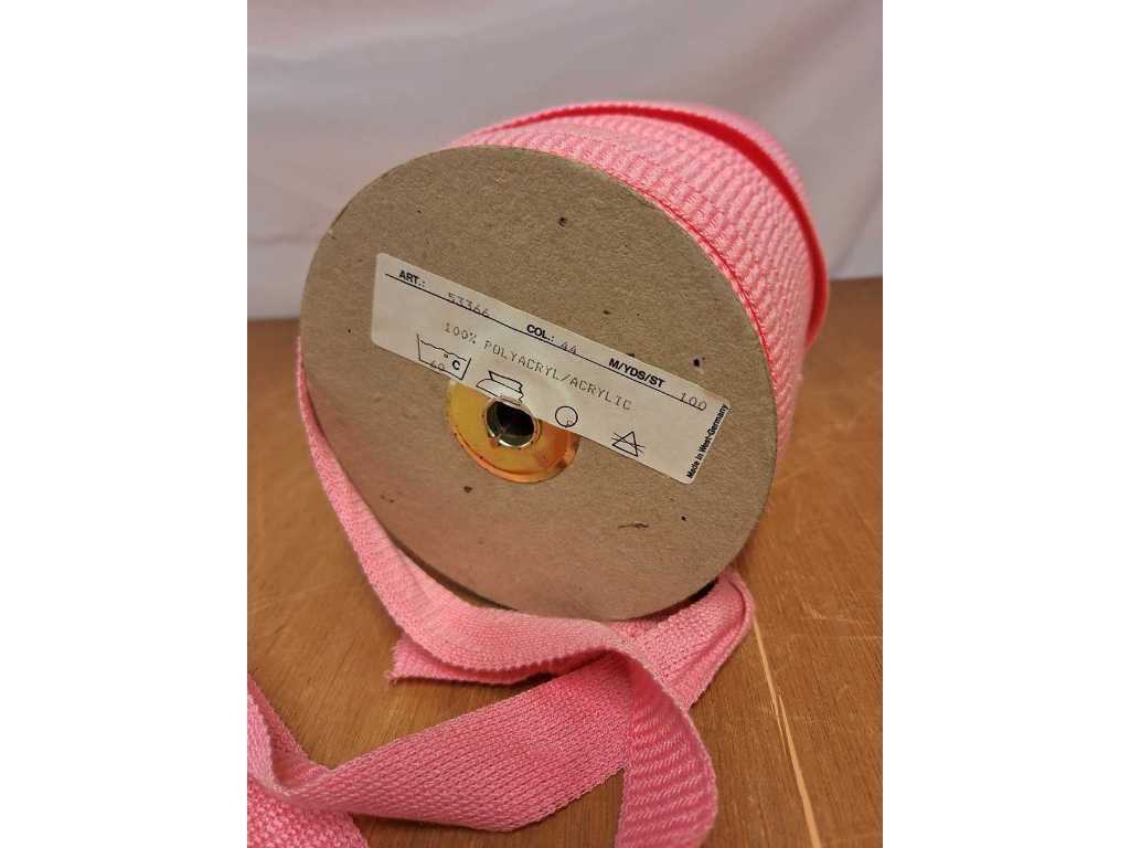 Tresband z wstążki wełnianej poliakryl 100 metrów różowy