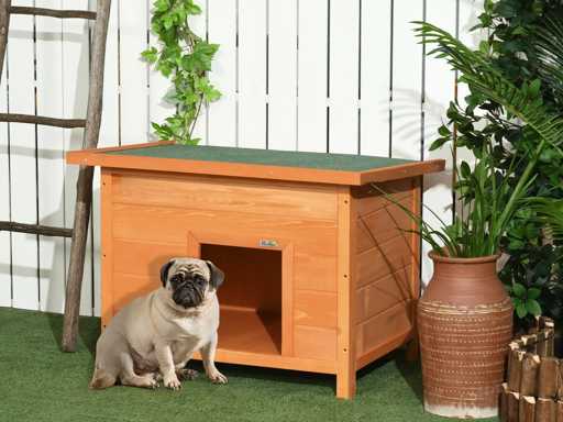 Niche pour chien chat en bois sur pied chenil toit ouvrant bitumé pin massif (x2)