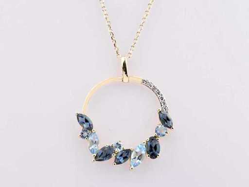 Collana in oro giallo 14 KT con ciondolo e diamante naturale e topazio da 1,66 ct