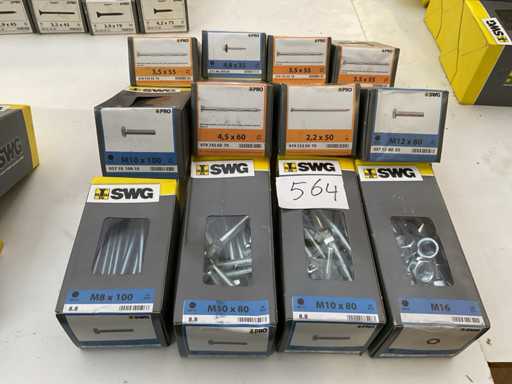 12 Schachteln mit Schrauben, Muttern und Nägeln