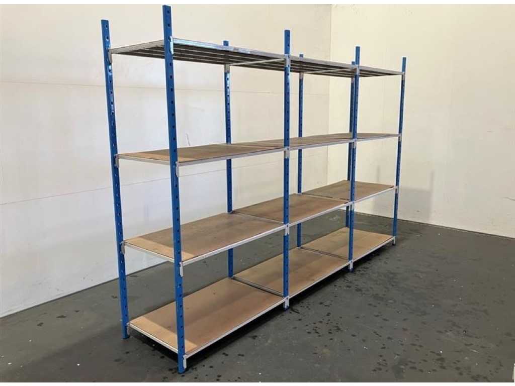 Shelving Length 3040 mm, Height 2000 mm, Depth 600 mm 4 levels, blue style, second-hand