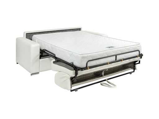 Canapé 3 places convertible express cuir de buffle blanc - Couchage 140 cm - Matelas 22 cm avec mémoire de forme