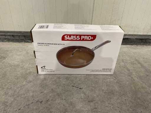 Wok Swiss Pro+ en aluminium pressé avec couvercle