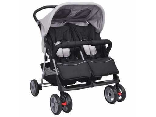 Two-seater stroller Steel Grey and black