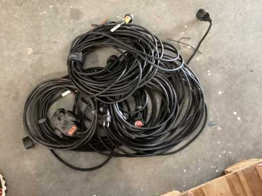 Cable de extensión de goma de alta calidad con toma única o múltiple, aproximadamente una pieza. 22-25 metros de largo, simple;  4 piezas de aproximadamente 10 metros de largo, 1 pieza de 4 m de 3 pliegues, 1 pieza de aproximadamente 3 m - ###1527###