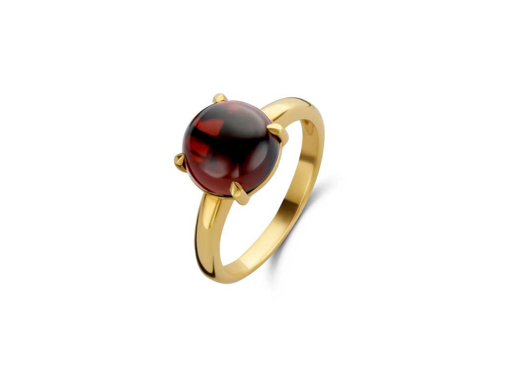 Yellow gold ring with wine-red garnet stone (U03441)