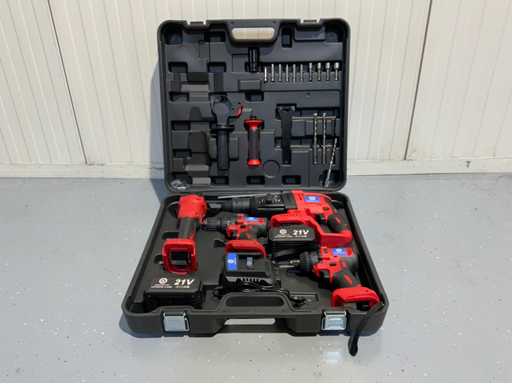 Ultra Force Equipment - Set de scule cu baterii 4 în 1, șurubelniță, cheie de impact, bormașină, polizor.