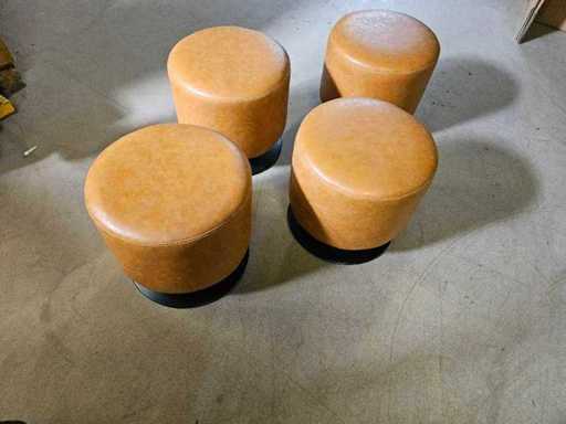 4x Cognac simili cuir pouf 40 cm Ø