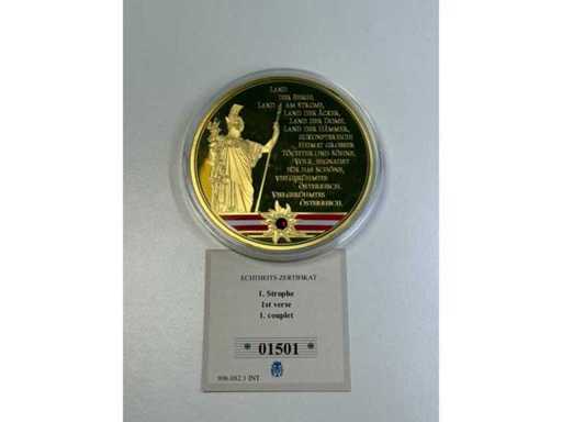 70mm Medal Pamiątkowy Złoty z napisem Swarovski – hymn narodowy Austria