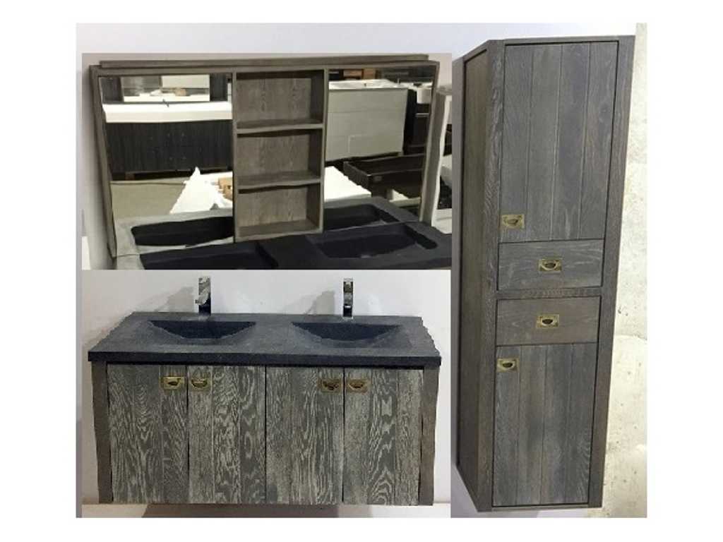 Vanity unit 120 cm oak smokey grey with side cabinet