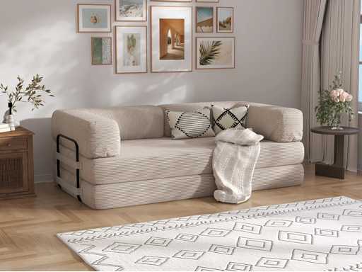 Canapé 3 places cabriolet - tissu côtelé beige