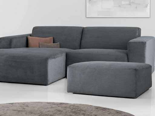 Canapé d'angle gauche modulable - tissu cordé gris foncé