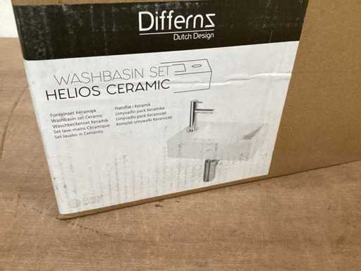 DIFFERNZ Waschbecken Helios weiße Keramik, komplettes Set