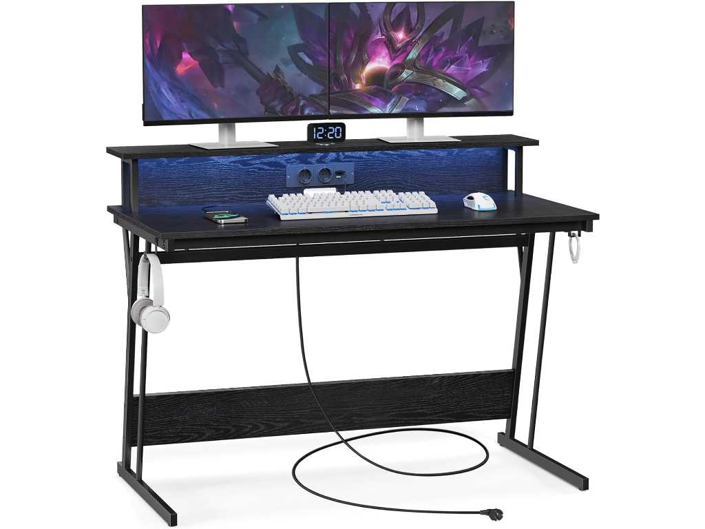 2 x Gaming Desks with LED and Power Strip, Gamer Table