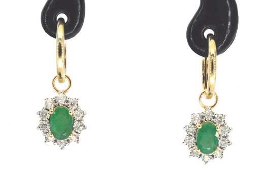 Cercei de aur, smaralde cu diamante