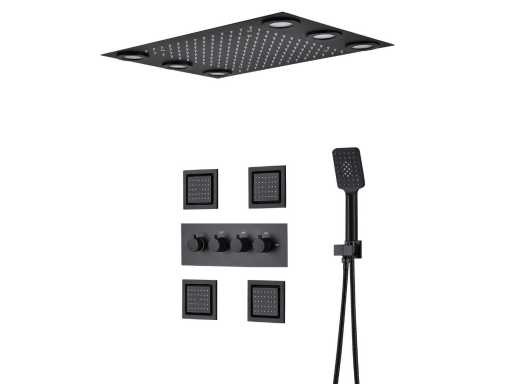 inbouw regendouche mat zwart met massagejets - Boxer