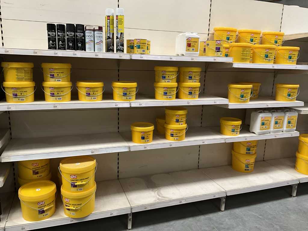 Approx. 90 pots of wall paint, concrete tightener and primer SPS