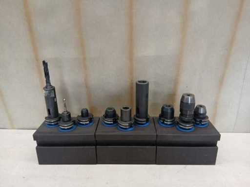 Blocs de rangement Hahn+Kolb - Porte-outils SK40 / Adaptateurs coniques Morse / Porte-mandris de perceuse - Divers porte-outils, adaptateurs et ensemble de mandris SK40 (9x)