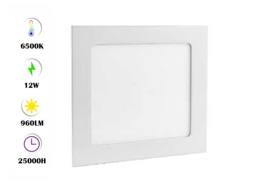 Panneau LED – Carré encastré – 12W – 6500K – Blanc froid (x20)