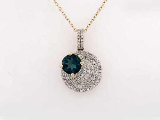 Collana in oro giallo 14 KT con ciondolo e diamante naturale e topazio da 1,28 ct
