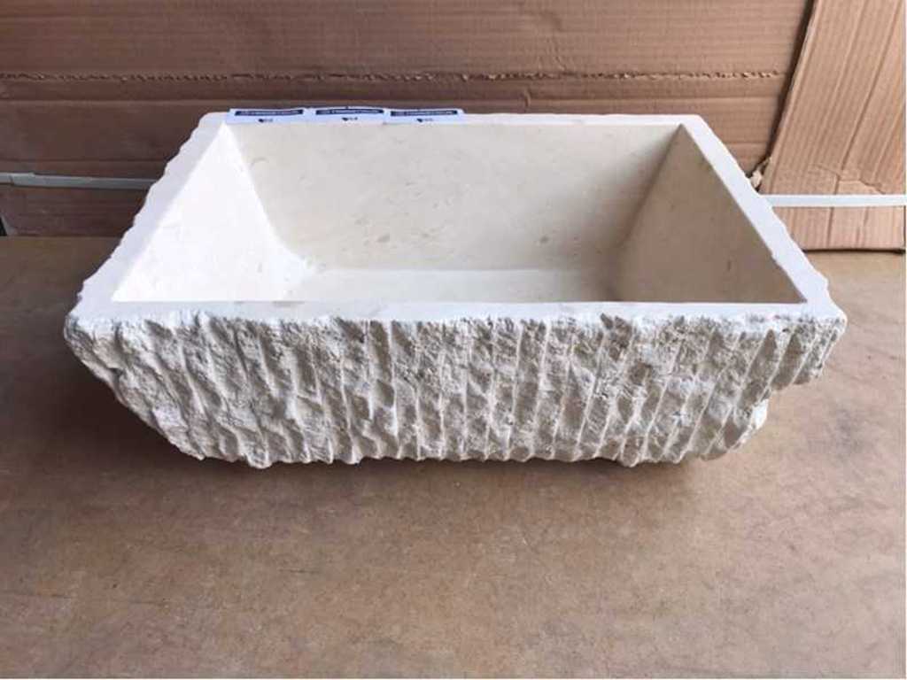 1 x Lavabo in pietra naturale travertino beige 44x32x16 cm