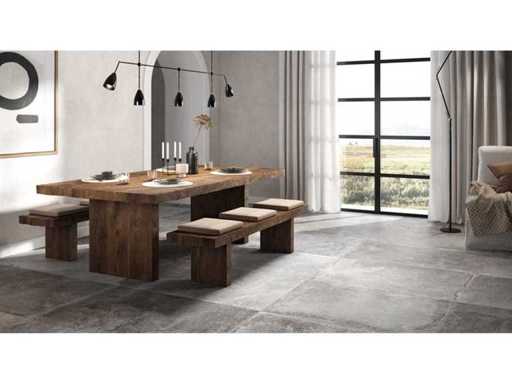 Natural stone tiles and washbasins