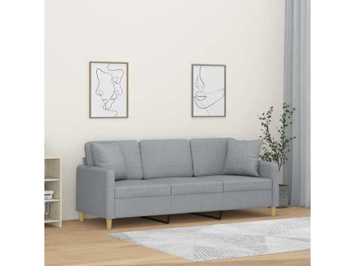 3-zits bank met kussens lichtgrijs 180 cm stof
