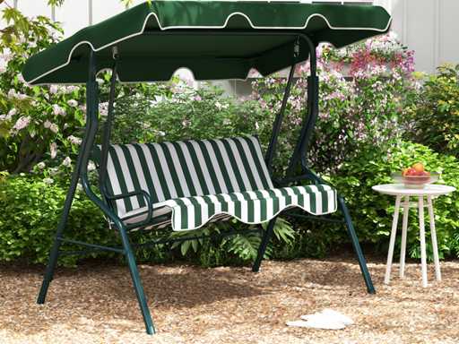 Balancelle extérieure 3 places avec auvent et structure en acier rembourrée