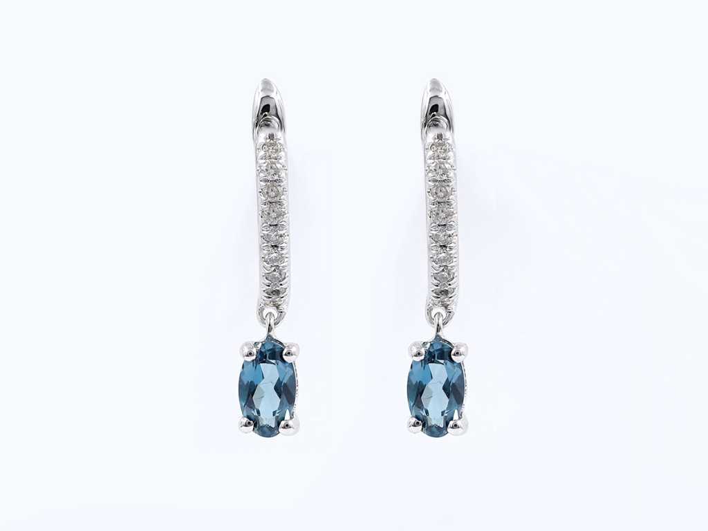 14 KT White gold Earring With Natural Diamonds and Blue Topaz