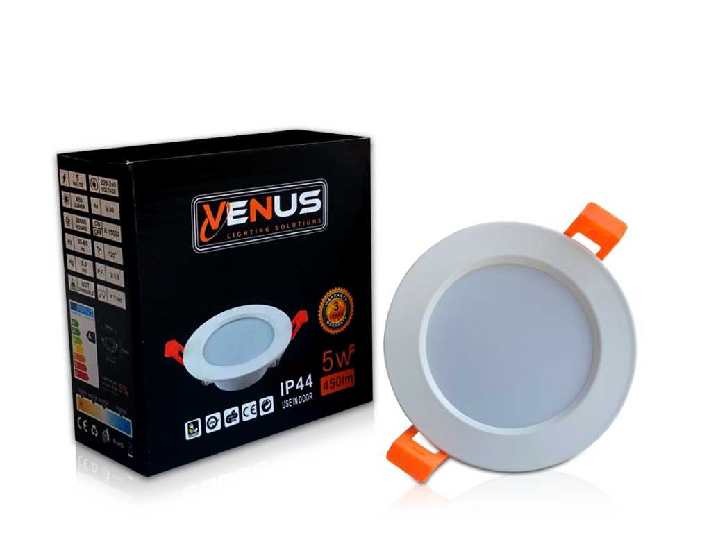 100 x Venus 5w panou LED rotund - impermeabil IP44 - 4000K (alb neutru).