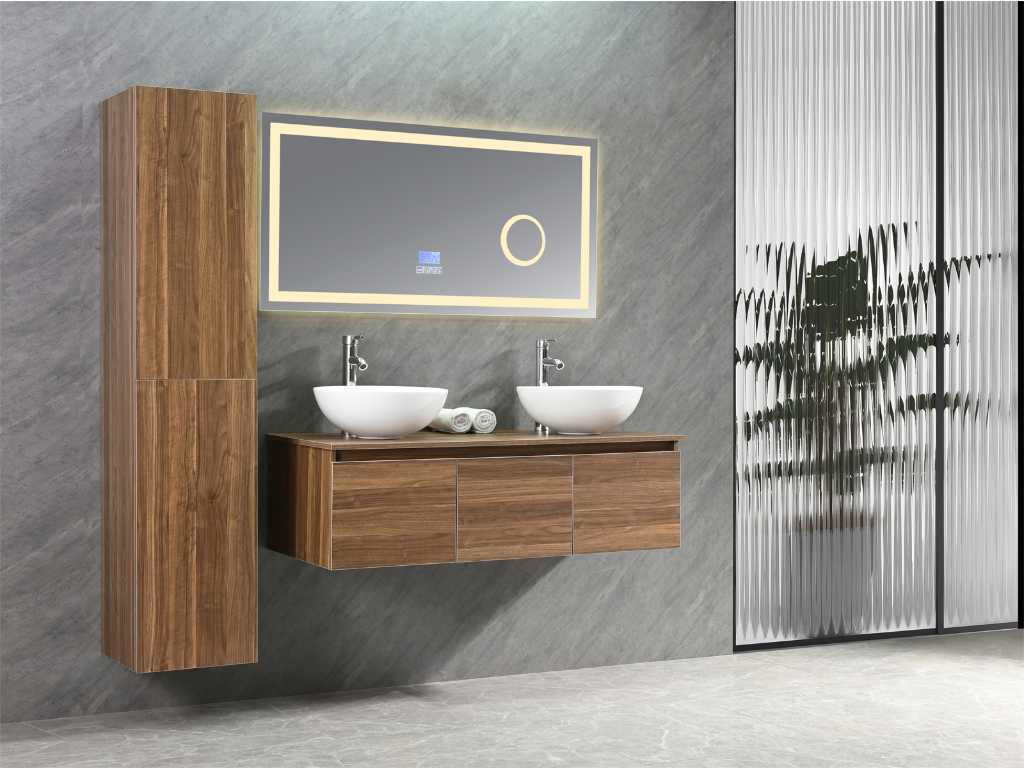 Meuble de salle de bain Jeffrey chêne brun foncé 160 cm NOUVEAU