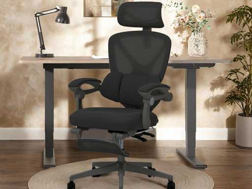 Bureaustoel, 3D hoofdsteun, ergonomische draaibare meshstoel