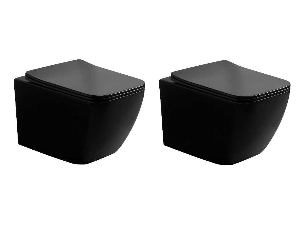 Built-in wall-hung toilets with toilet seats matt black