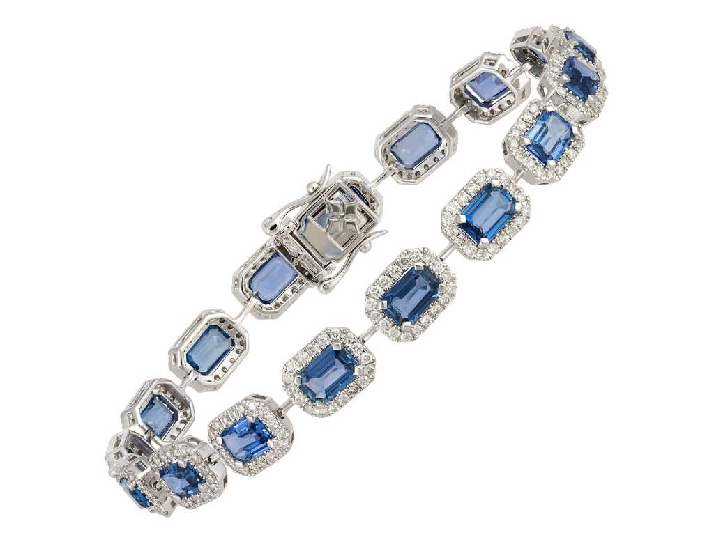 Bracelet de tennis de luxe majestueux saphir bleu naturel 13,54 carats en or blanc 18 carats