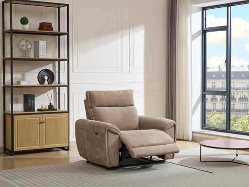 Elektrische relaxfauteuil in taupe stof 