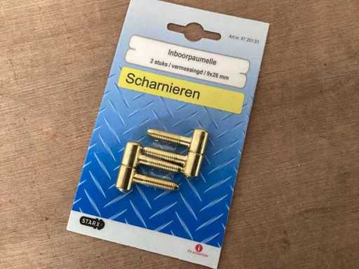Inset hinge 9x26 mm, brass-plated, 2 pack (147x)