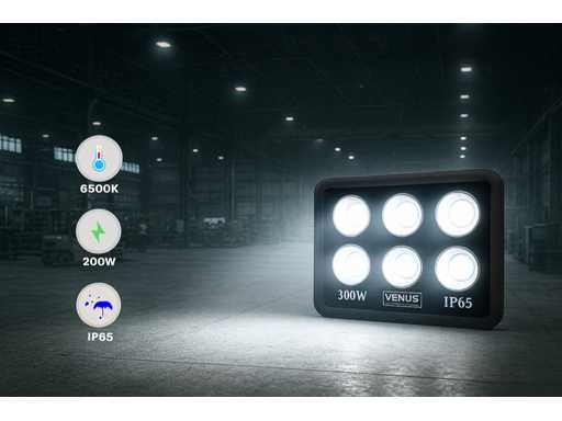 LED Schijnwerper 300W – 6500K Koud wit – IP65 Waterdicht – 30.000 lm – COB – Buiten/Binnen(x4)
