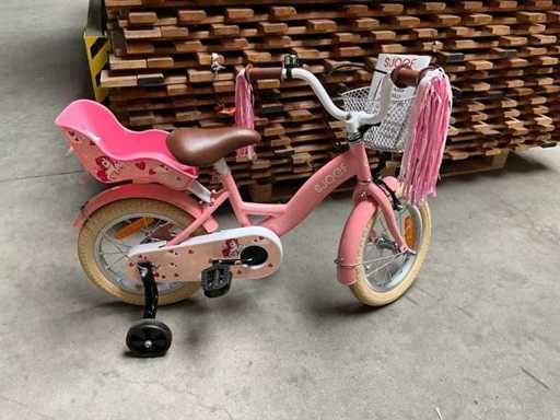 Sjoef Dolly, fete cu biciclete pentru copii cu roți de ajutare roz de 14 inch