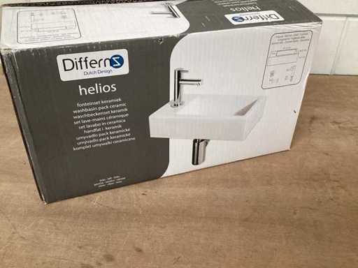 DIFFERNZ Waschbecken Helios weiße Keramik, komplettes Set