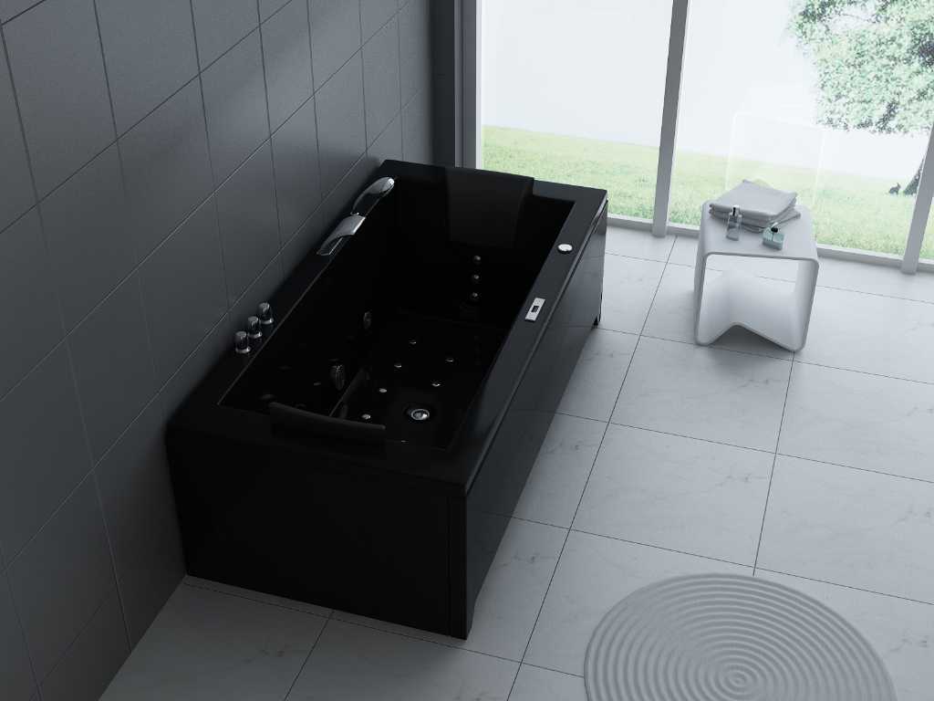 1 to 2 Person whirlpool massage bath high gloss black - semi freestanding 183x90cm