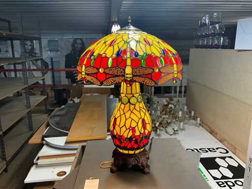 Tiffany Tafellamp met verlichte voet dragonfly decor met parels