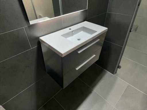 Sanijura design vanity unit with mirror cabinet and lighting