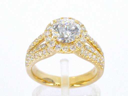 Gouden entourage ring diamanten briljant 1.00 carat midden