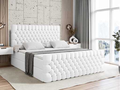 Lit boxspring 160x200 cm - coffre - matelas - surmatelas - pu blanc