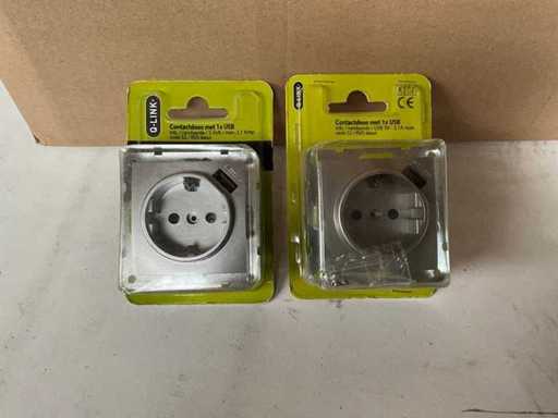 Q-link Contactdoos met 1x USB 5V inbouw randaarde 2,1A max serie S2 (26x)