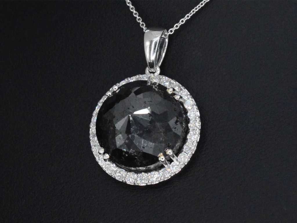 White gold pendant with diamonds and 20.00 carat black diamond